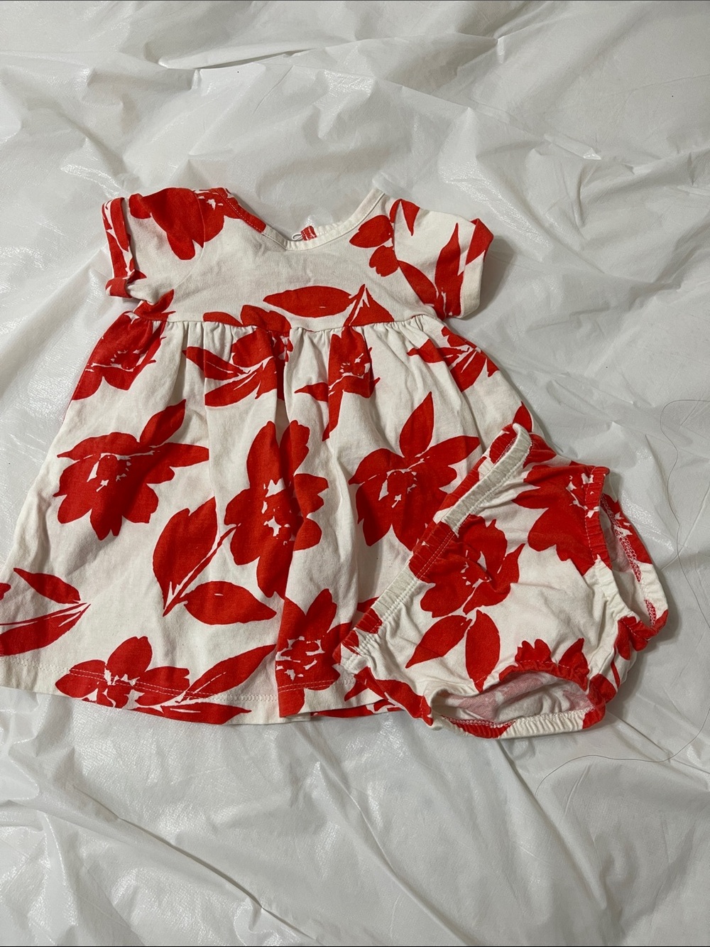 Carter's White Dress with Red Floral Print and Matching Diaper Cover